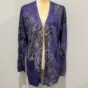 Chico's EXPLODED SCROLLY POLLY CARDIGAN SWEATER
Size 2/L